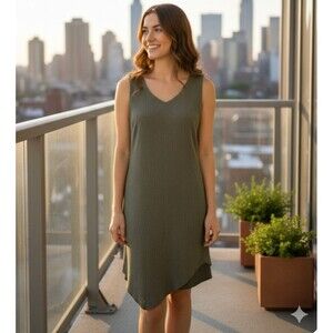 J Jill Pure Jill Size S Dress Sleeveless Asymmetric Textured Tencel Olive Green